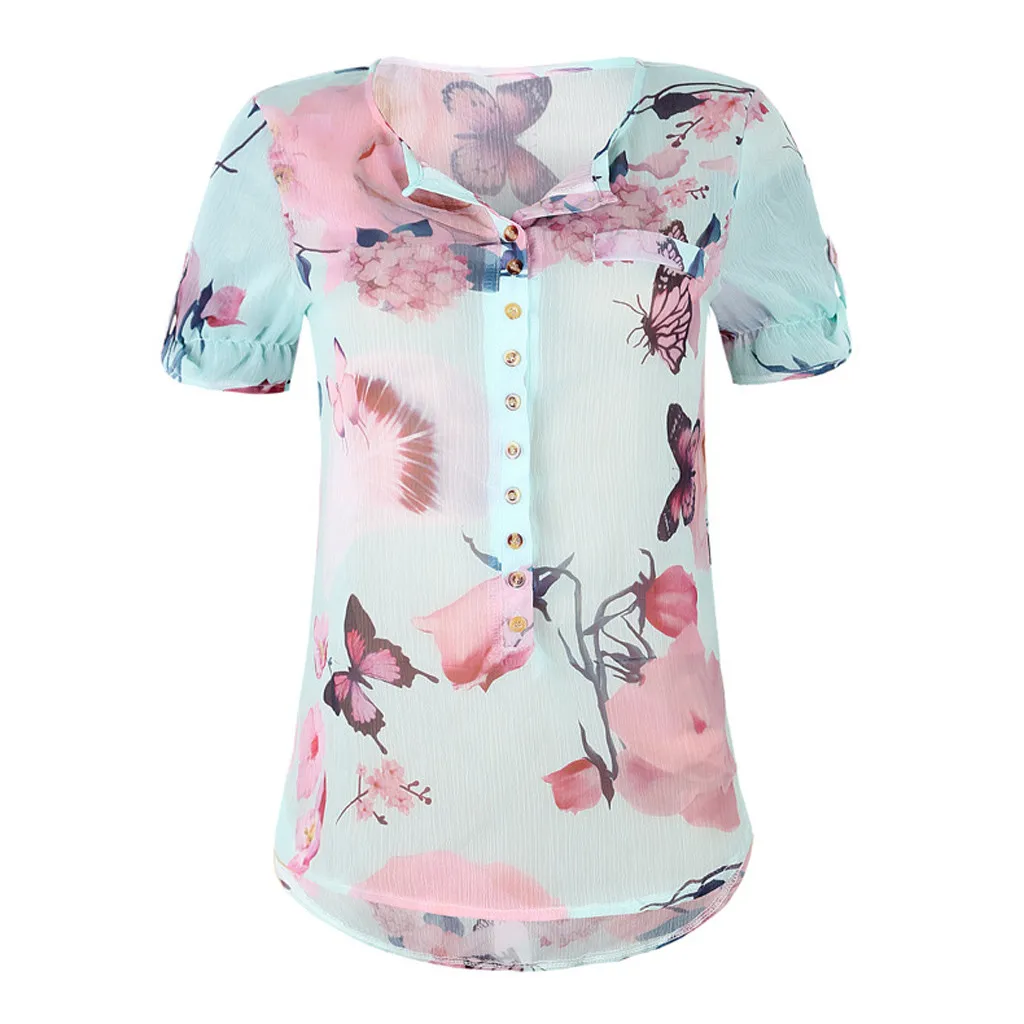 SAGACE, женская блузка, женская, 5xl,, летняя, короткий рукав, свободная, на пуговицах, с принтом, шифон, топ, блузка, рубашка, Повседневная блузка, Новая мода