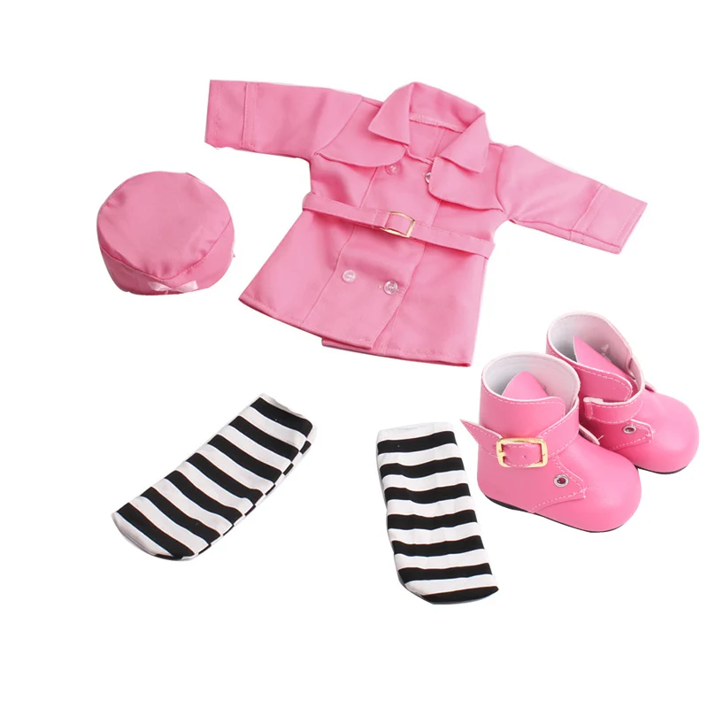 Pink 18 дюймовая кукольная одежда для девочек, розовый свитер, повседневный костюм с обувью, американское платье для новорожденных, детские игрушки, подходят для 43 см, детские куклы c46 - Цвет: Pink