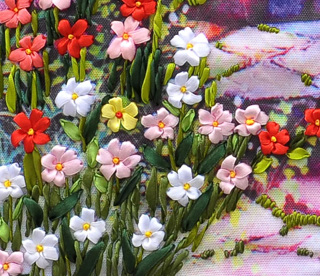 Chinese Needlework DIY Ribbon Cross stitch Sets for Embroidery kit Garden Lake Flowers landscape bands embroidery wedding Decor | Дом и сад