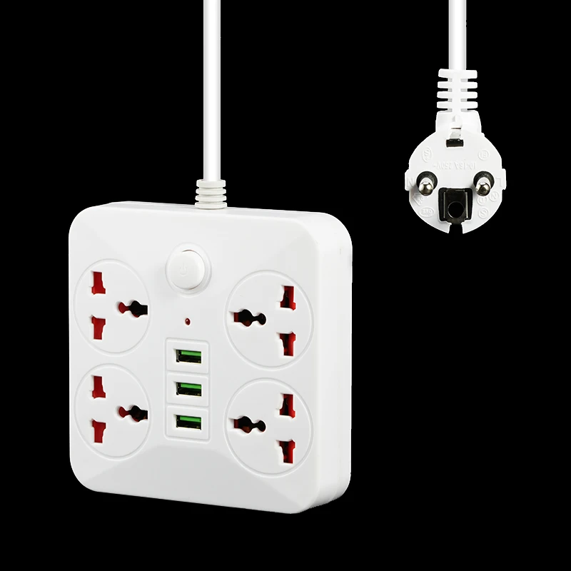 Смарт USB разъем EU штепсель 4 Выход 3 порта зарядное устройство Сетевой шнур 2M