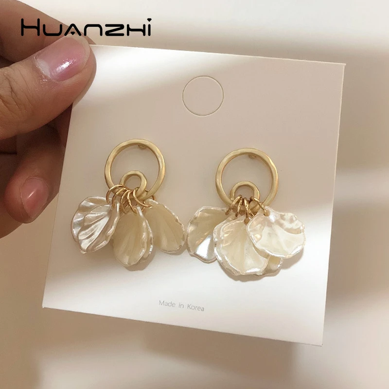 HUANZHI 2019 S925 простые элегантные золотые матовые металлические круглые серьги капли