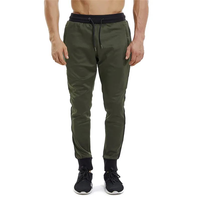 Мужские штаны для бега эластичные повседневные брюки с боковой полосой на молнии