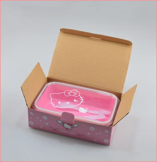 Free shipping Wholesale cartoon lunch boxes sets 6 sets/lot Hello kitty bento box with Spoon Fork Microwave heating | Дом и сад