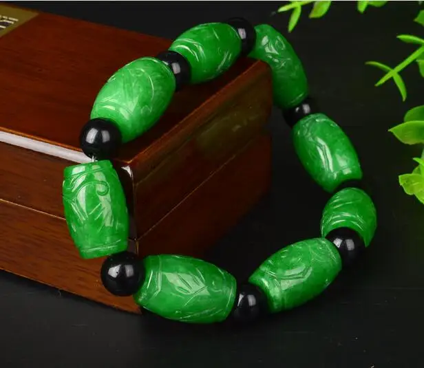 

Fine JewelryNatural carved jade bracelet emerald road leads men and women free shipping