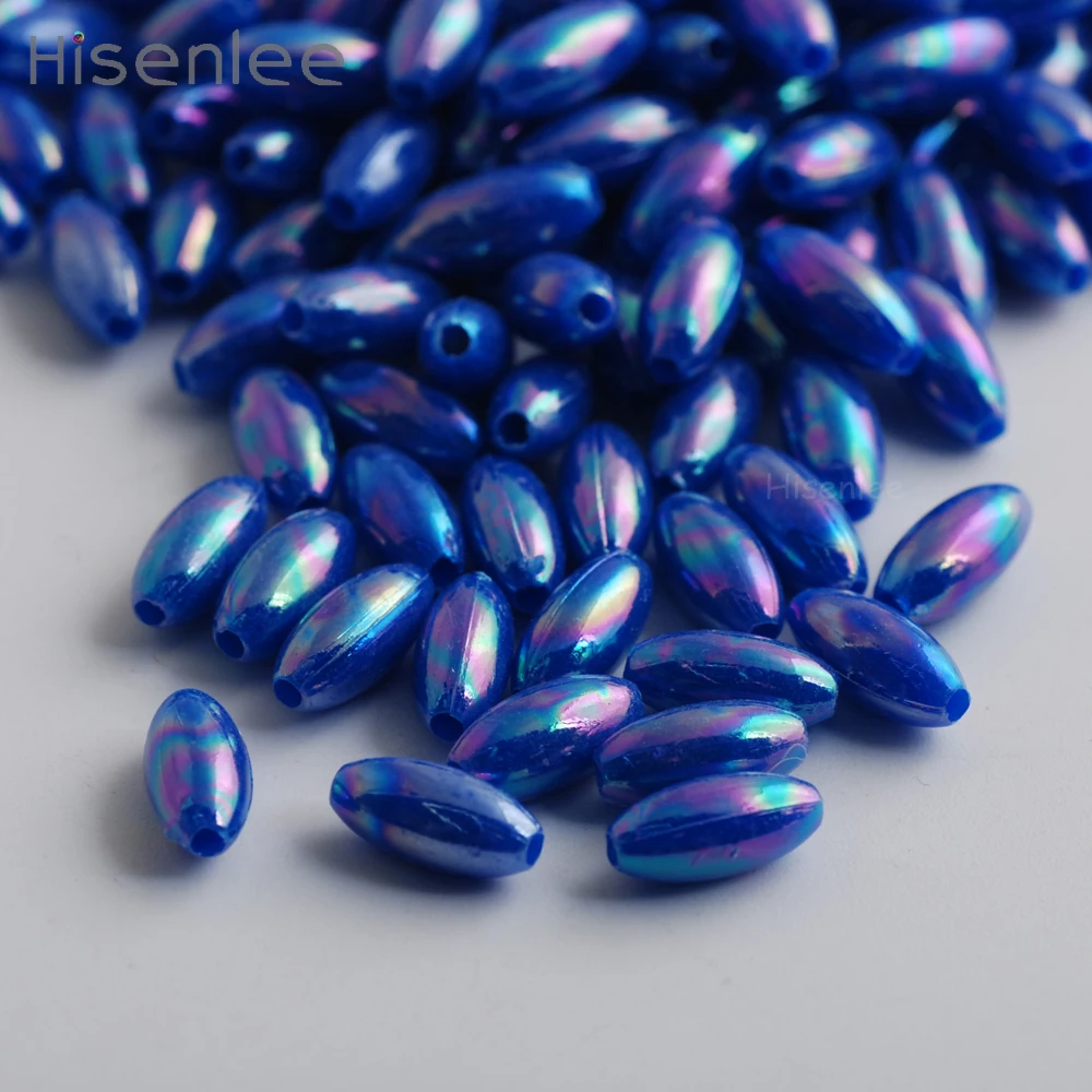 Hisenlee Be well received 6*12mm 100 pcs Blue Ellipse Smooth surface Grain shape Acrylic DIY bracelet made of beads | Украшения и