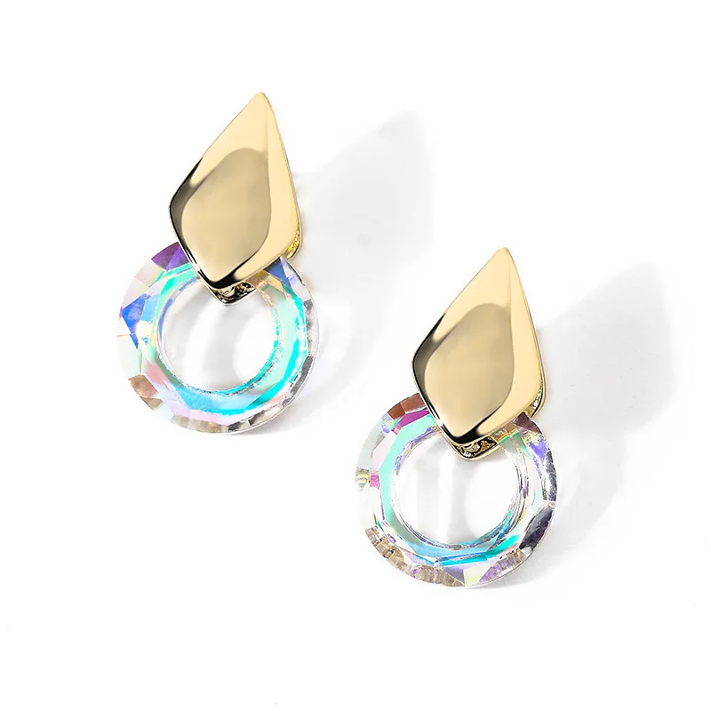 Необычные круглые серьги-гвоздики из камня с кристаллами от Swarovski для женщин, вечерние серьги золотого цвета в богемном стиле, индийские ювелирные изделия для пирсинга - Окраска металла: Gold Plating