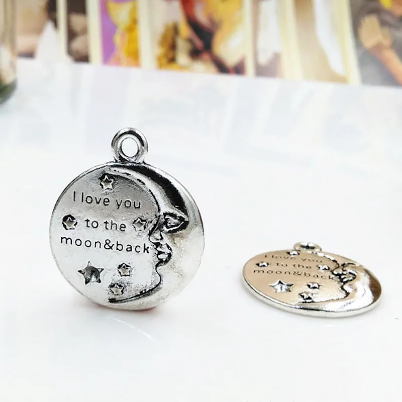 

20pcs/lot 23mm Jewelry Accessories Ancient silver color lettering I love you to the moon and back charm for bracelet DIY making