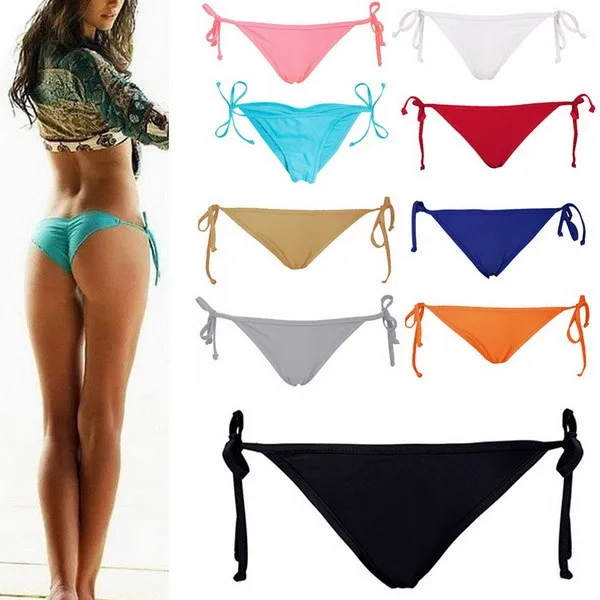 Сексуальные Женщины Летний Пляж Твердое Дно Ruched Бикини Рулевой Сторона