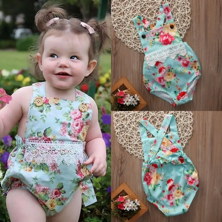 Sweety Baby Girl Summer Cute Floral Lace Newborn Girls Jumpsuit Bodysuit Clothes Outfits Playsuit | Мать и ребенок
