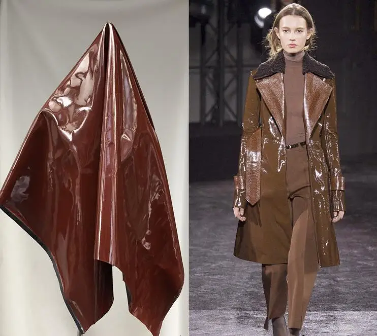 

Brown High Elastic Pu Bright Light Mirror Knitting Leather Fabric Sofa Handbag Waterproof Gloves Diy Textiles Fabric,a515