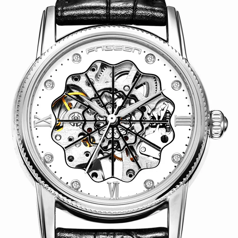 FNGEEN модные дизайнерские часы Tourbillon Мужские роскошные кожаные автоматические