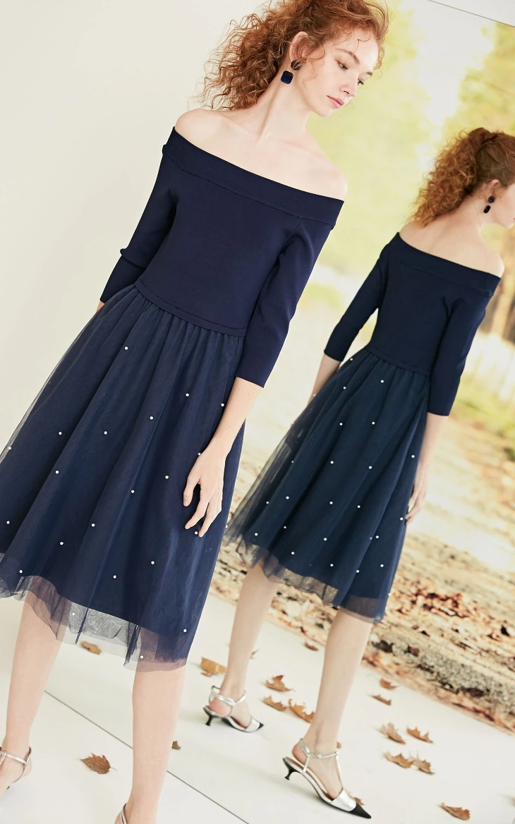 Vero Moda Новое Женское трикотажное платье с 3/4 рукавами и открытыми плечами | 318346521