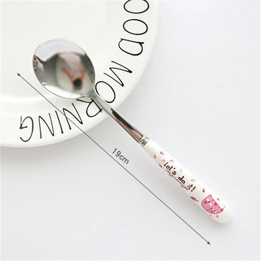 19cm Stainless Steel Spoon Fork Cartoon Animal Printing Fruit Fork Party Cake Salad Vegetable Forks Children Dinnerware Cutlery - Цвет: 19cm
