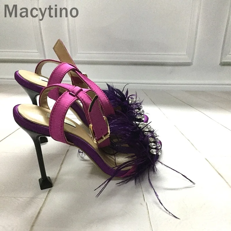 Сандалии Macytino из искусственного меха женские летние туфли на высоком каблуке 10