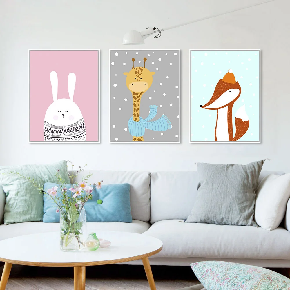 Скандинавское искусство мультфильм животное олень медведь плакат с пингвином