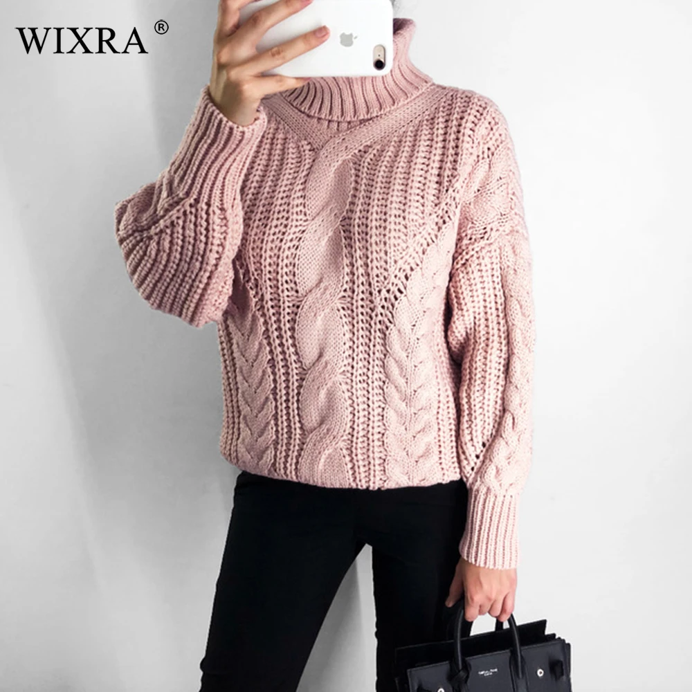 Wixra 2018 Autumn Winter Trendy Female Clothing Turtleneck Casual Loose Ladies Knitted Jumpers Pullovers Hot Women's | Женская
