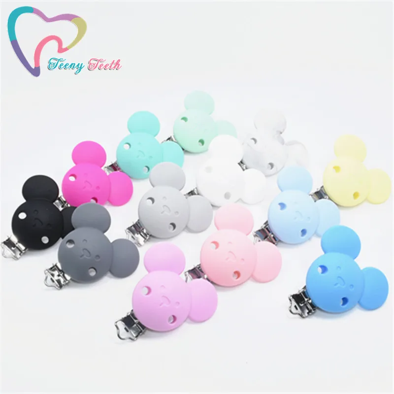 

Teeny Teeth 1 PC Silicone Mouse Shape Silicone Teething Pacifier Infant Holder Clip Nursing Baby Dummy Clips Cartoon Mouse Clip