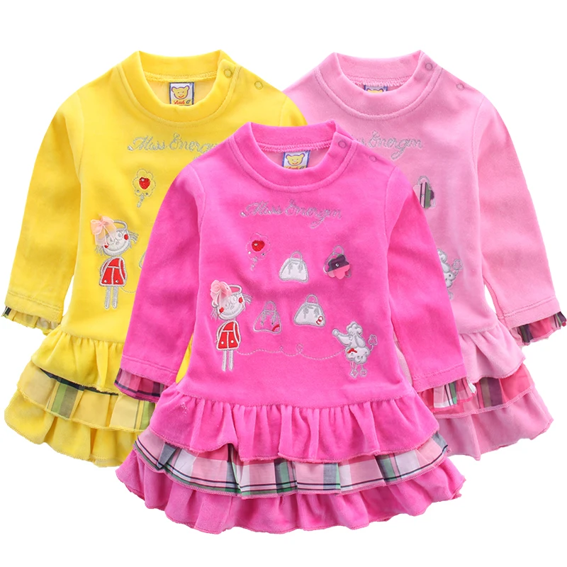 3 шт./партия детское велюровое платье с длинным рукавом