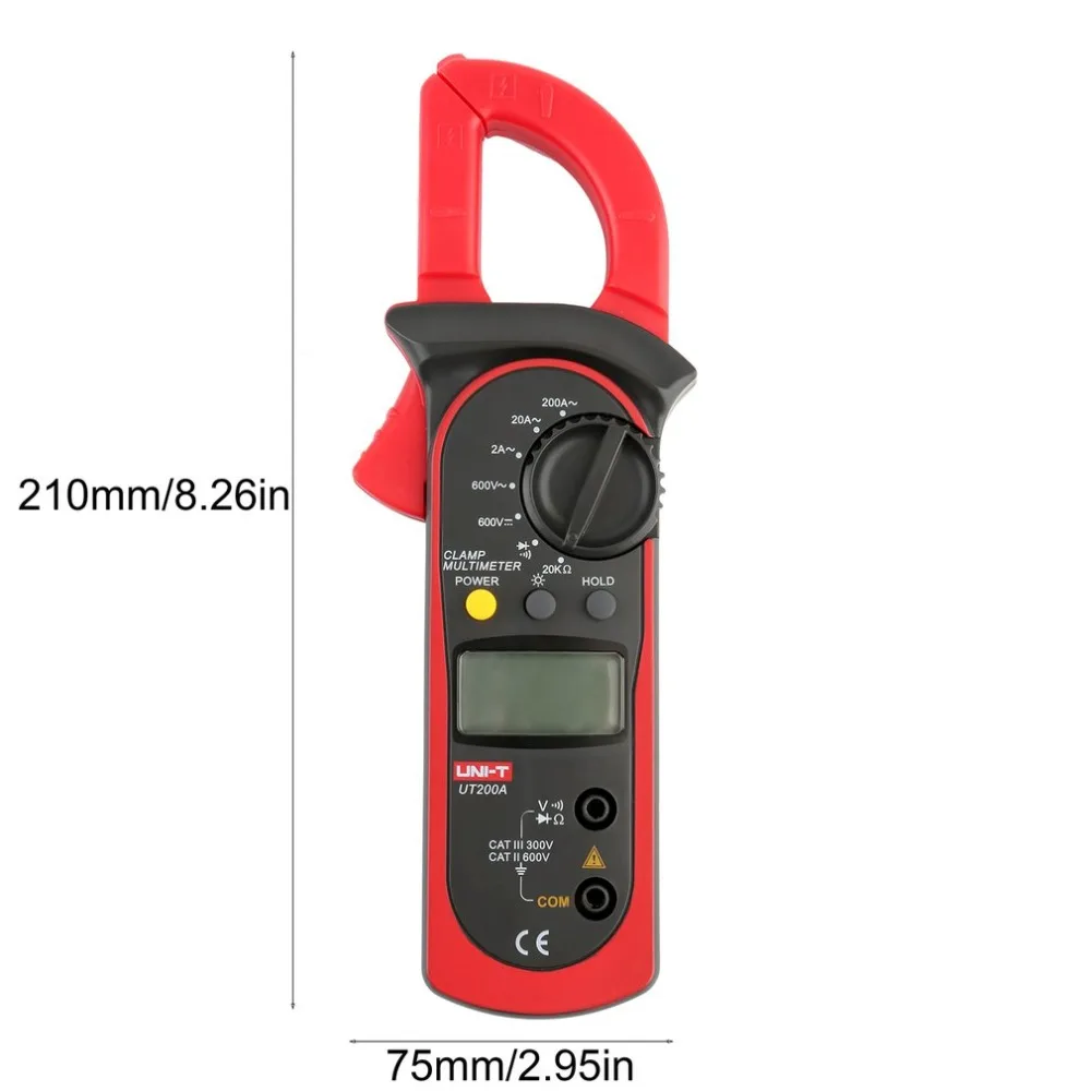UNI-T UT200A ЖК-дисплей цифровой клещи подсветка Ом DMM AC 200A DC Вольтметр Амперметр