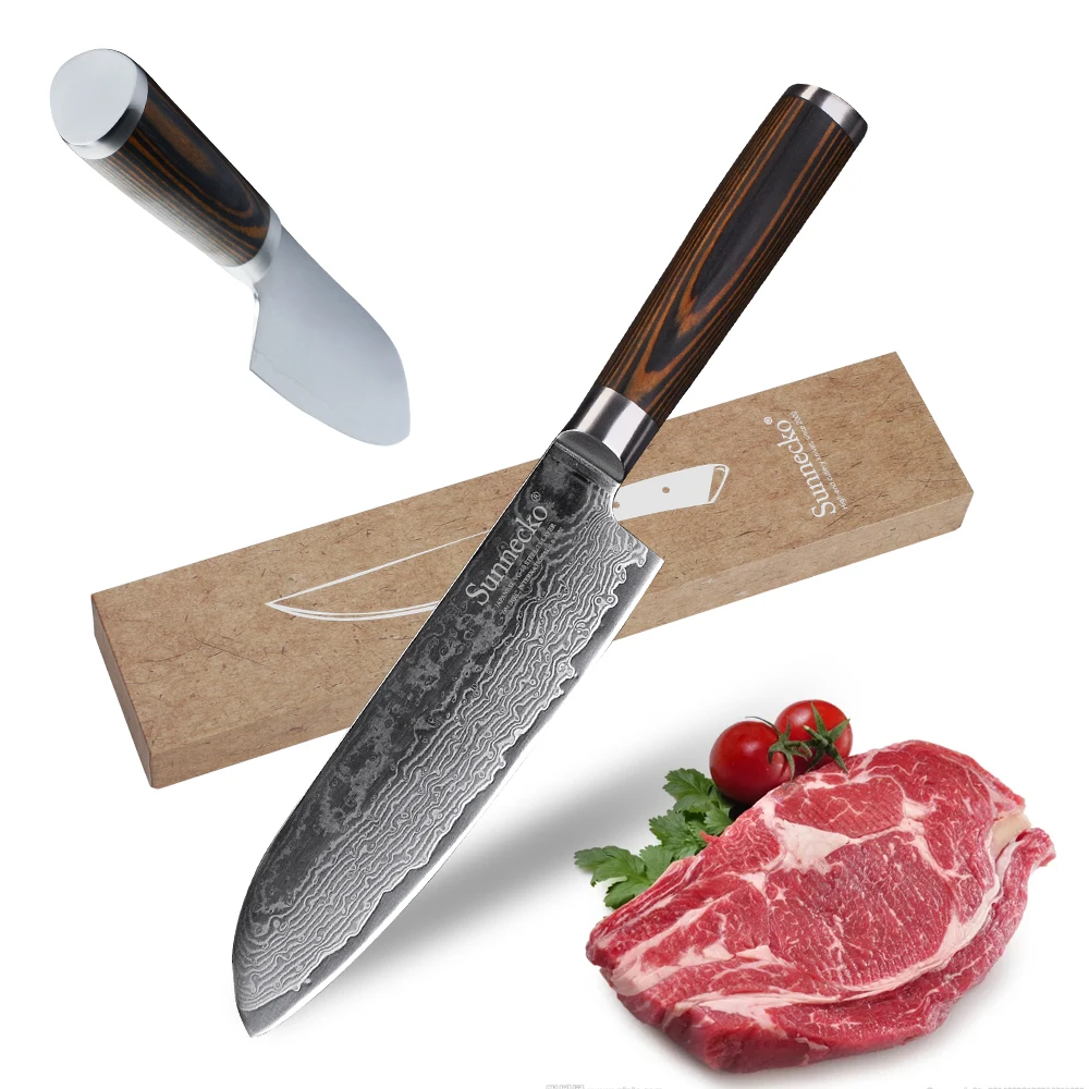 Sunnecko 7 дюймов нож шеф-повара Santoku кухонные ножи резак инструменты японский Дамаск VG10 сталь острым лезвием 60HRC цвет деревянной ручкой