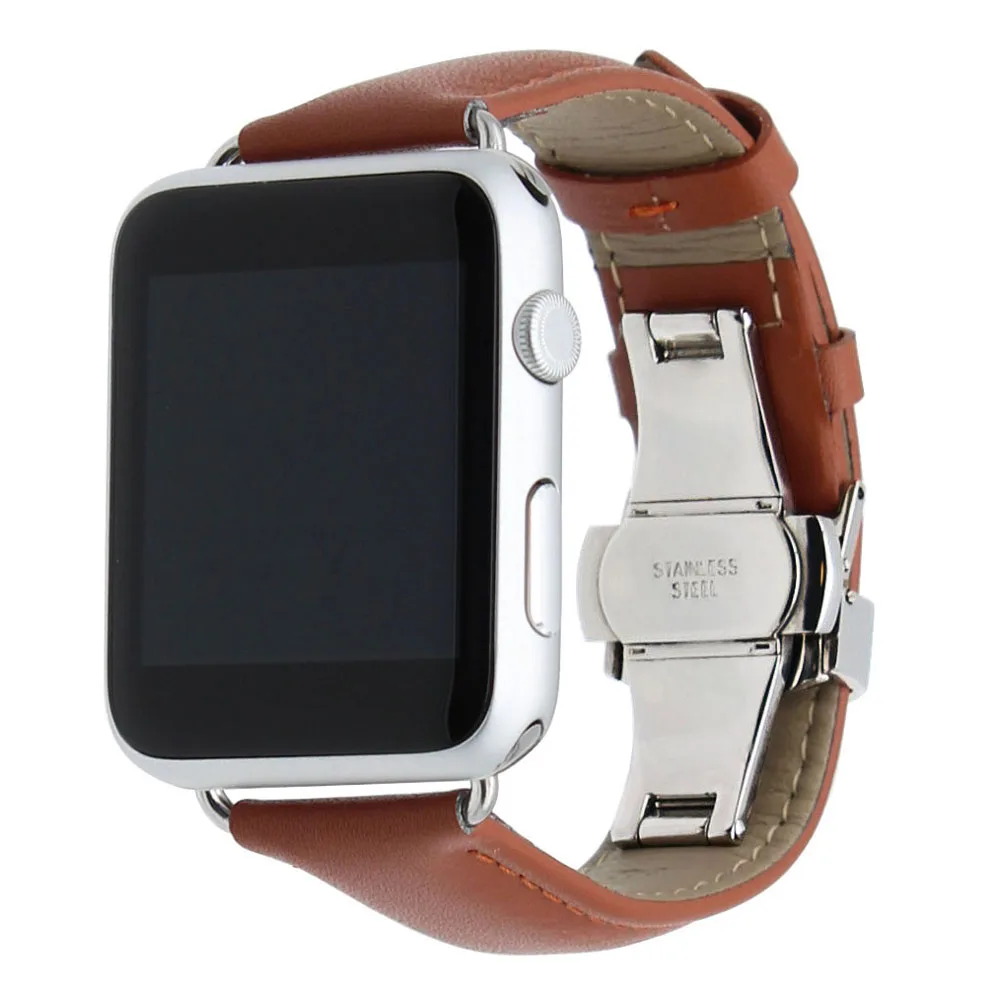 Ремешок из натуральной кожи для iWatch Apple Watch 38 мм 42 браслет с пряжкой-бабочкой