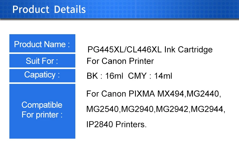 INKARENA PG-445 CL-446 PG 445 CL 446 XL чернильный картридж для принтера Canon PG445 CL446 XL пополнен картриджи MG2440 MG2540 MG2940 принтер