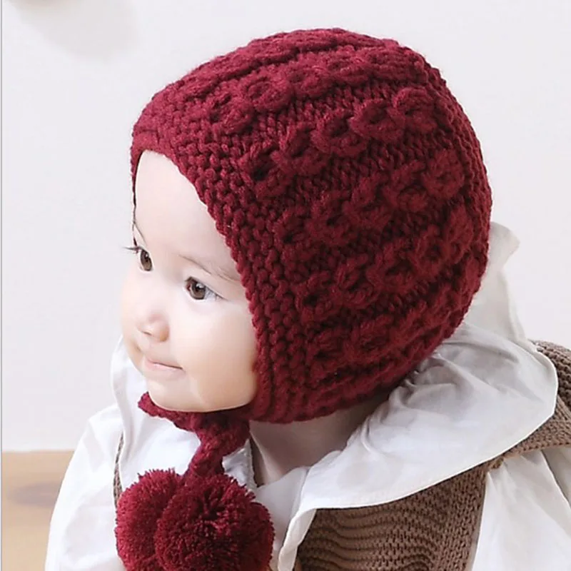 New winter children's hat pure color baby wool knitted lace protectors hats Handmade warm hand | Детская одежда и обувь