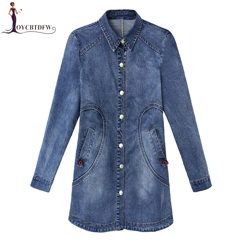 Женская джинсовая куртка большого размера весна осень 2019 Новинка Mediun длинное