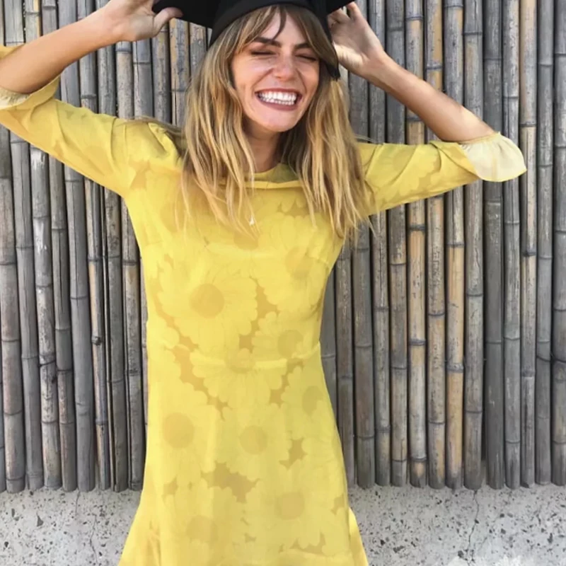 Летнее платье женские длинные рукава праздничное желтый подсолнух vestidos