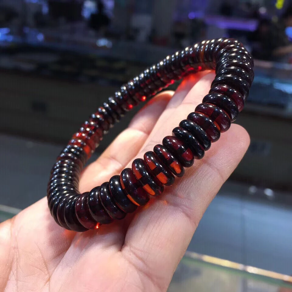 

Genuine Natural Blood Red Amber Bracelet Women Men Healing Stretch Healing 10mm Crystal Abacus Beads Bracelet Jewelry