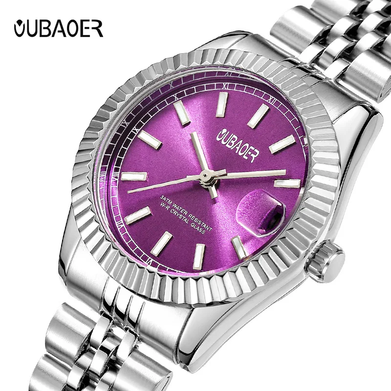 Бренд oubaoer кварцевые женские часы тонкая сталь водонепроницаемые модные со