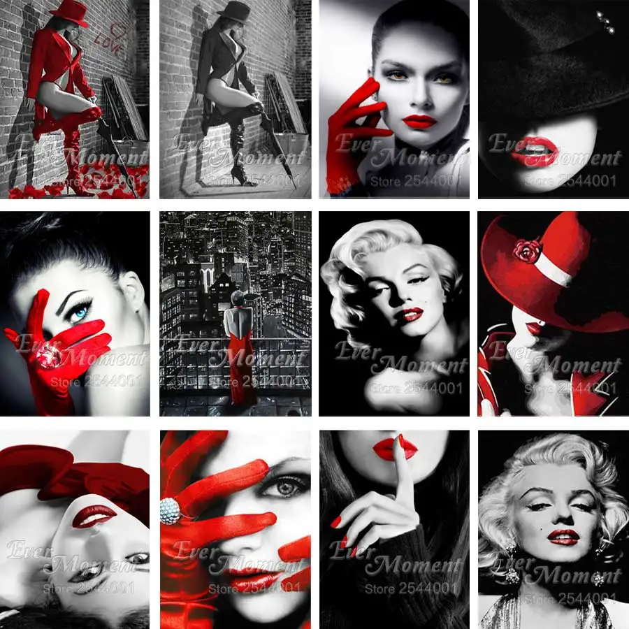 

Needlework DIY 5D Resin Diamond Painting Cross Stitch Diamond Embroidery Sexy Red Lady Pattern Rhinestone Pasted Painting ASF514