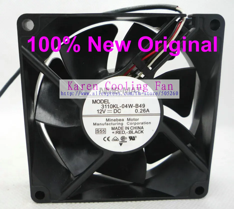 

8CM 3110KL-04W-B49 8025 12V 0.26A 3wire Cooling Fan 80*80*25MM