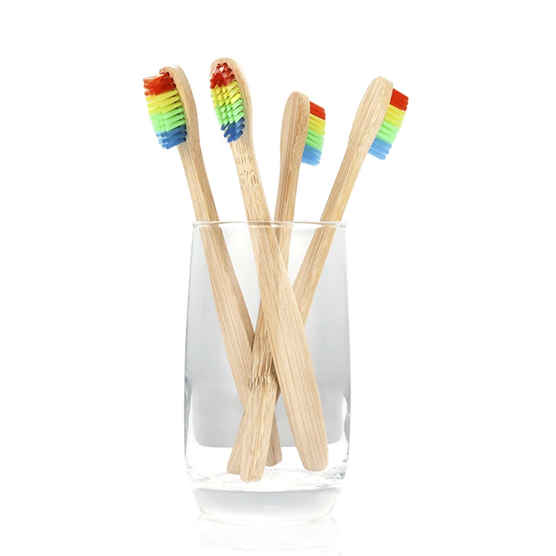 1 шт. зубная щетка с красочной головкой из бамбука деревянная для ухода за