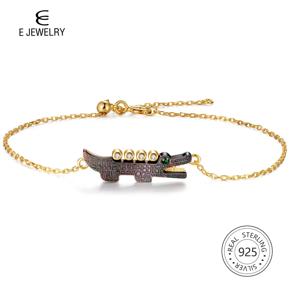 E ювелирные изделия черный корпус крокодил цепь браслет серебро 925 для женщин 18 K