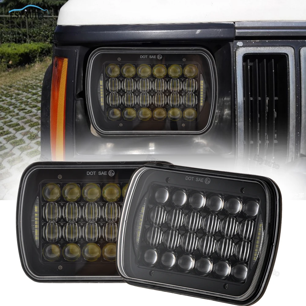 

5''x7'' 7'x'6'' LED Headlamp 5D headlights 72W Hi/Lo Beam Led Headlights white DRL For Jeep Wrangler YJ Cherokee (Black 1 Pair)
