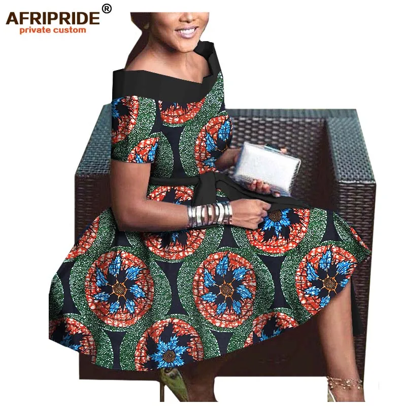 Осеннее платье для африканских женщин AFRIPRIDE, индивидуальное плиссированное платье с коротким рукавом и v-образным вырезом до середины голени из чистого воскового хлопка A722565 - Цвет: 317j