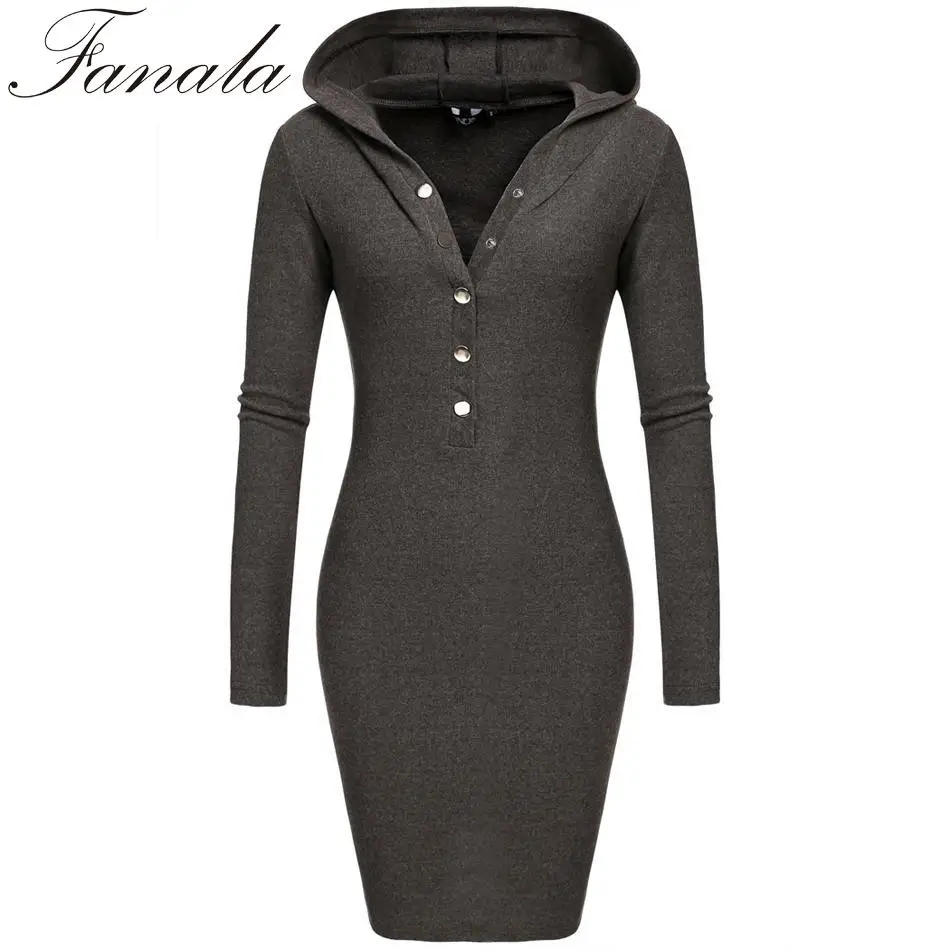 Платье Для женщин пикантные женские с капюшоном длинным рукавом Bodycon Slim Fit