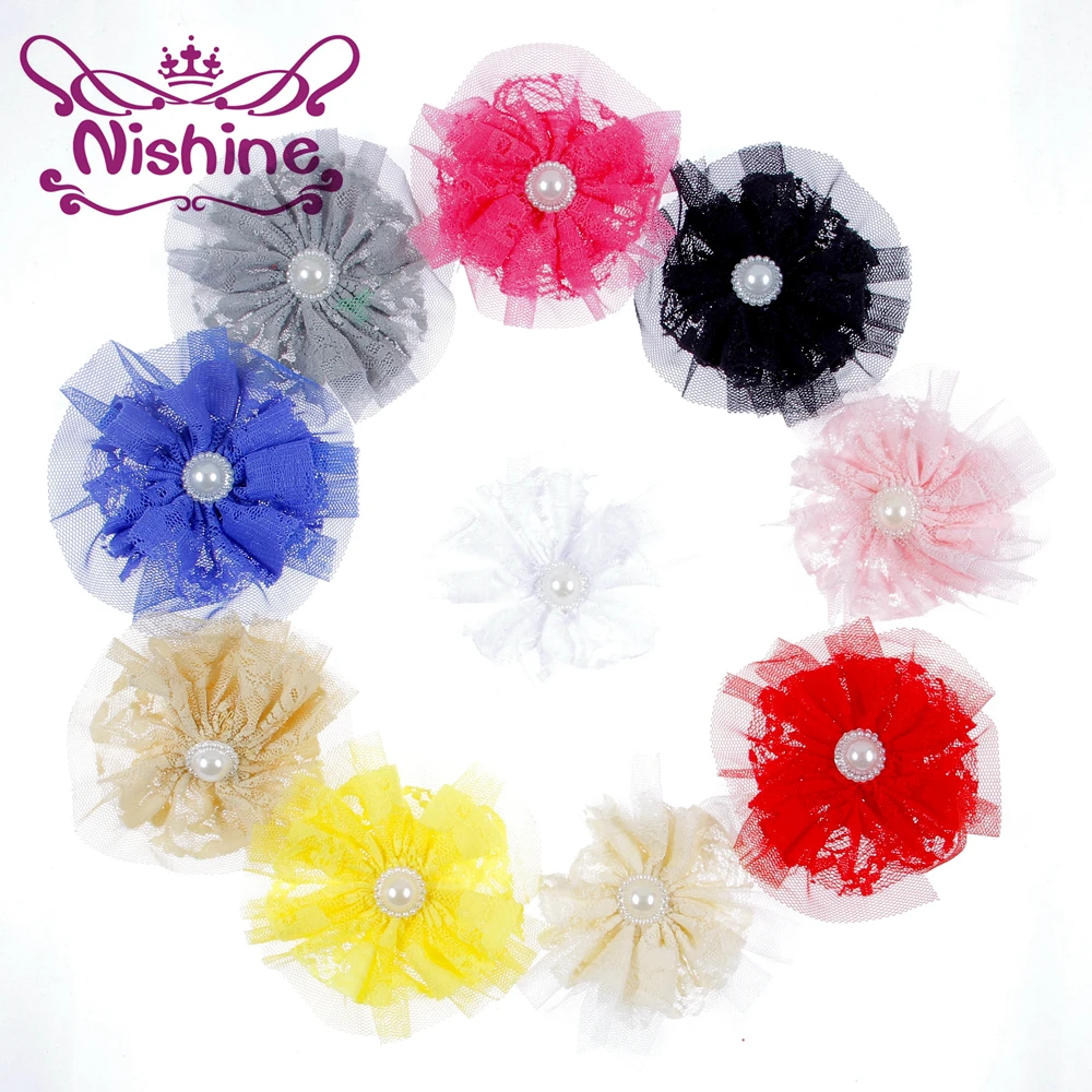Nishine 50 шт 4 &quotFlatback кружева цветок для DIY девочек заколки волос Дети Головные уборы