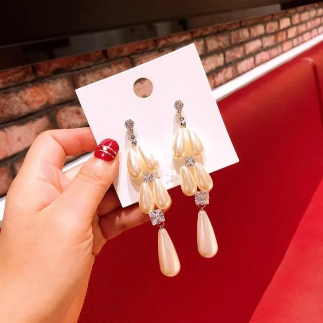 Корейские Роскошные Висячие винтажные свадебные серьги Стразы с большой