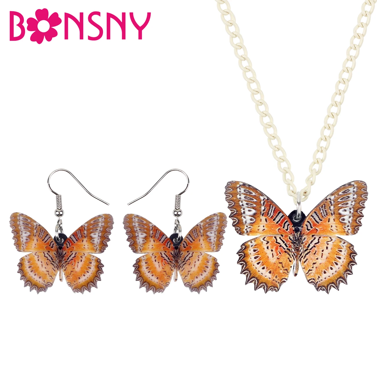 Bonsny акриловые коричневые пятна БАБОЧКИ НАСЕКОМЫХ Ювелирные наборы