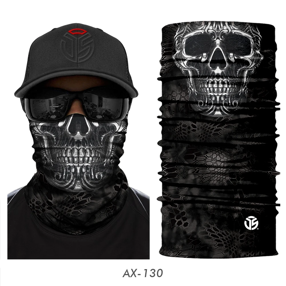 3D Skull Ghost Balaclava Neck Gaiter Motorcycle Bandana Head Shield Skeleton Moto Biker Tube Scarf Headband Half Face Mask Men