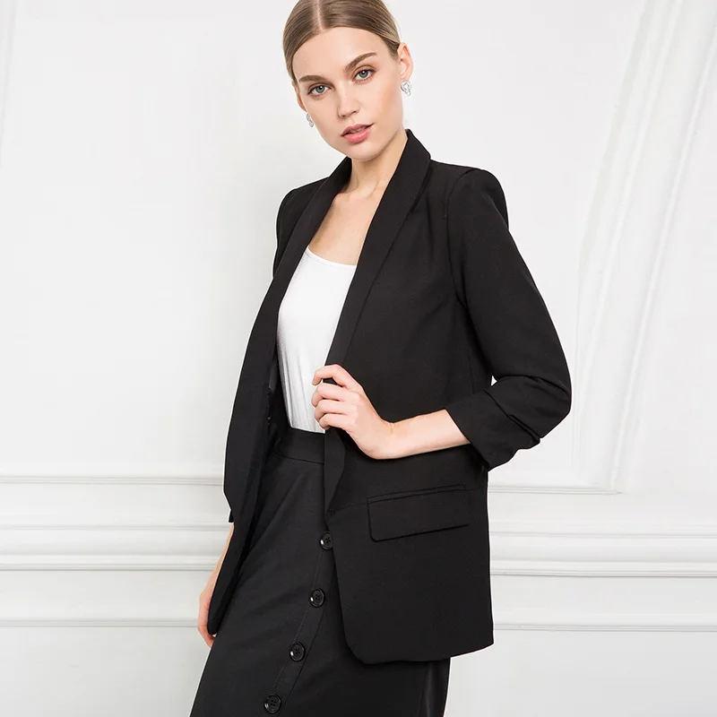 Talever для женщин Повседневное черный белый цвет Блейзер и куртка модная запонка