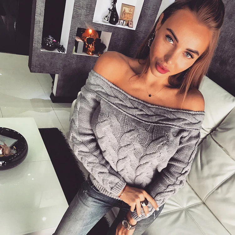 Женский вязаный свитер с открытыми плечами на осень/зиму | Женская одежда