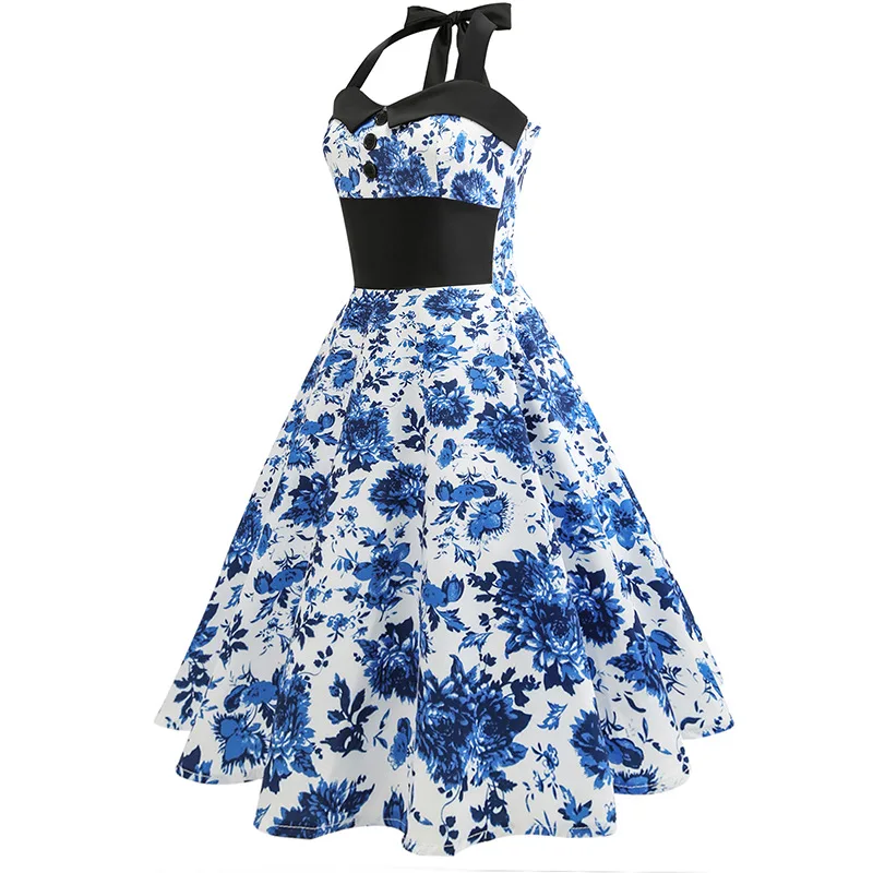 Женское винтажное платье в стиле Хепберн белое с пышной юбкой принтом вечерние