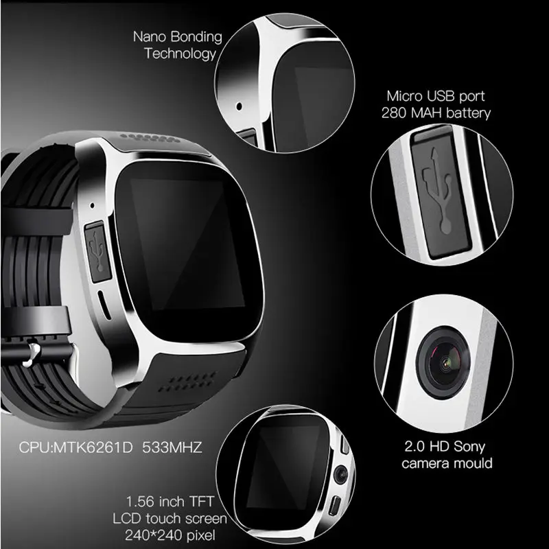 Смарт-часы SMARCENT T8 с поддержкой Bluetooth и камеры SIM TF карты синхронизация вызовов