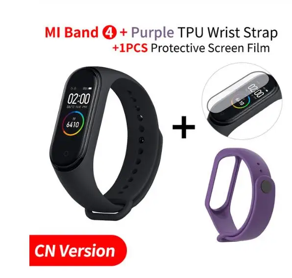 purple strap film Xiaomi Mi 4 смарт-браслет цветной экран пульсометр фитнес черный смарт-браслет музыка Bluetooth 5,0 водонепроницаемый браслет - Цвет: purple strap film