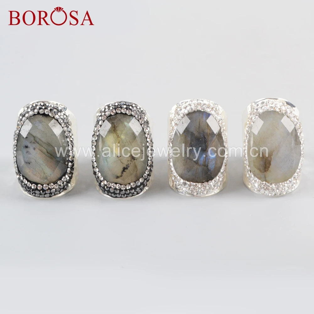 BOROSA 6 шт. серебряный цвет натуральный Ограненный Лабрадорит камни Друза кольцо