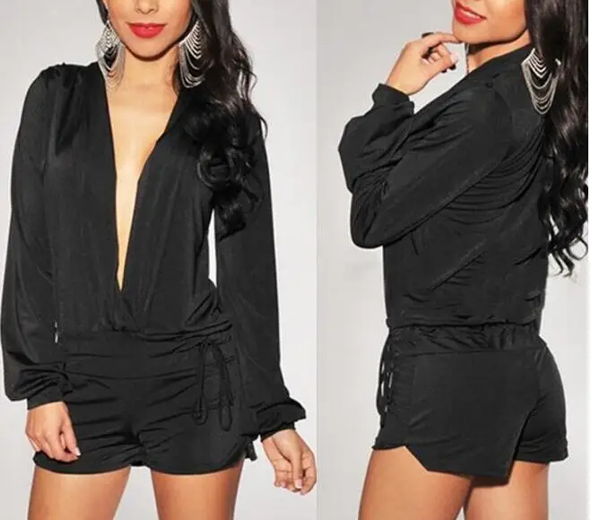 New Women Long Sleeve Sexy V-Neck Playsuit Bodycon Party Trousers Jumpsuits Casual Loose Playsuit 5 colors