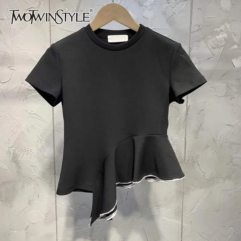 Женская футболка TWOTWINSTYLE Весенняя Повседневная Однотонная с круглым вырезом и